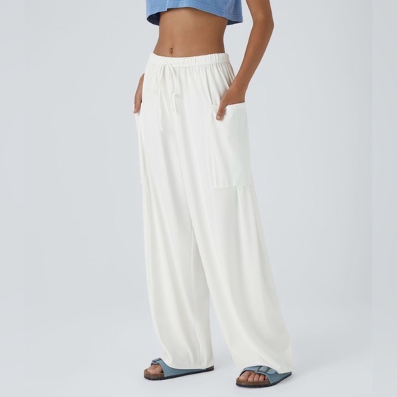 HALARA Pants - Halara Mid Rise Elastic Waistband Drawstring Pocket Palazzo Flowy Wide Leg Pants